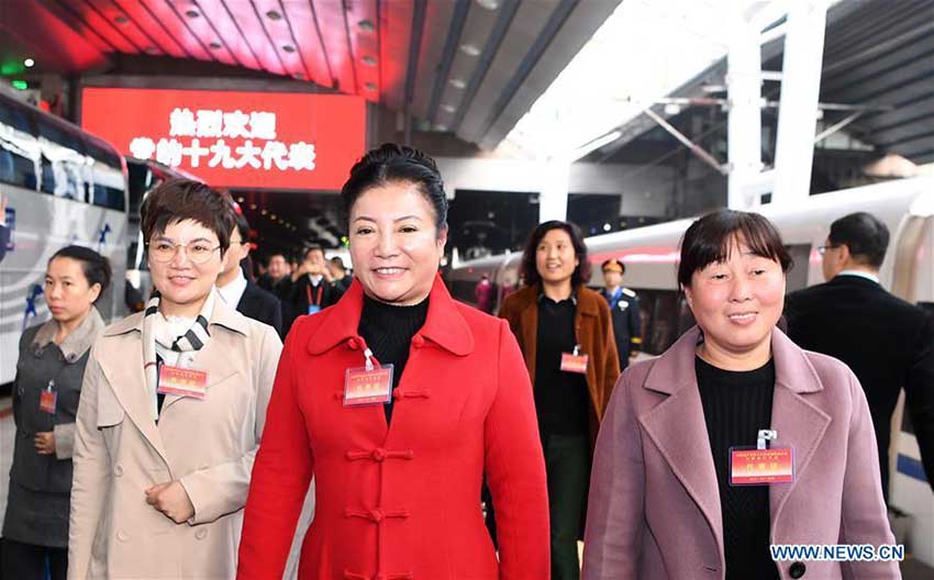 Delegates of Henan Province to the 19th National Congress of the Communist Party of China (CPC) arrive in Beijing, capital of China, Oct. 15, 2017. The congress will start on Oct. 18. (Xinhua/Zhang Ling)